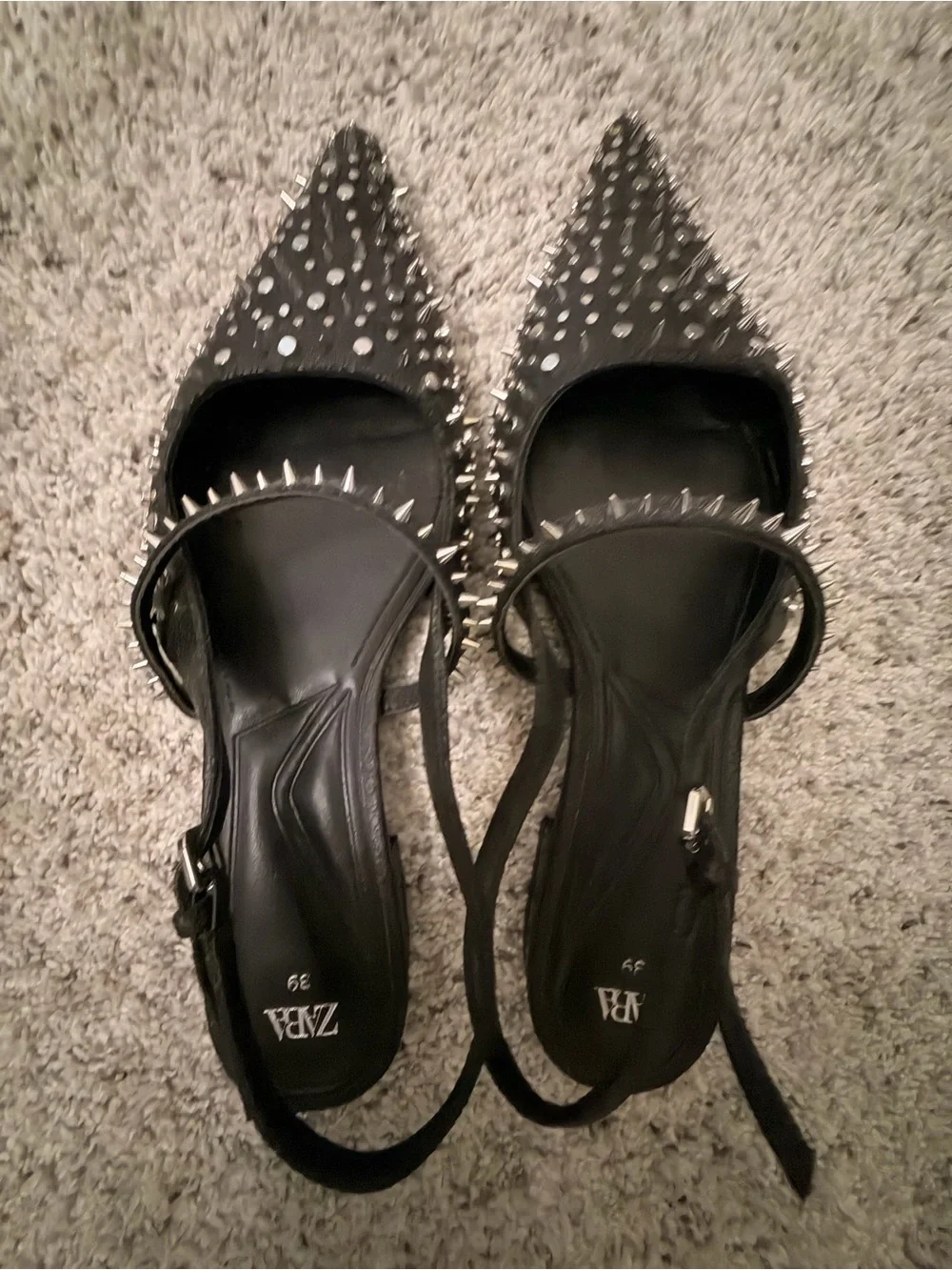 Zara Slingback Studded Low Heel Shoes Black Size 39 Size 8 - Picture 3 of 8